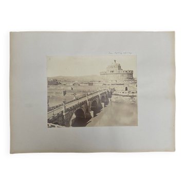 Photo albumine Rome pont Saint-Ange et fort Saint-Ange XIXe