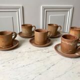 Set of 6 handcrafted stoneware cups and sub-cups 70s