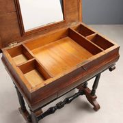 Antique sewing table in painted poplar with walnut effect, Italy, late 19th century.