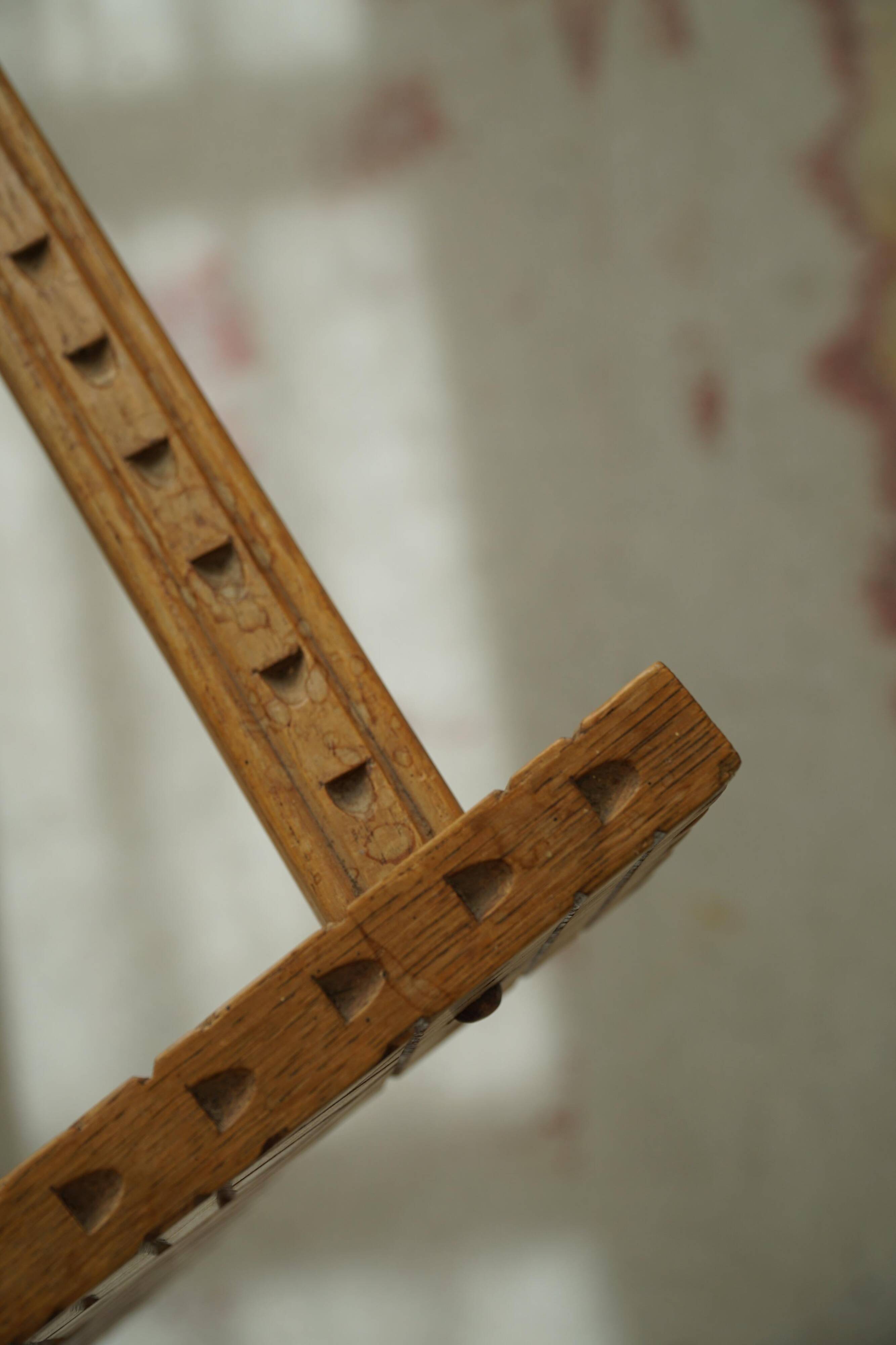 Carved monk's chair in solid oak, Wabi Sabi, Swedish, early 20th century.