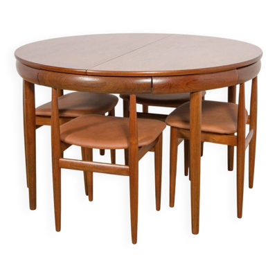 Table à manger en teck des années 50 et chaises par Hans Olsen pour Frem Røjle, Danemark, années 1960, ensemble de 5.