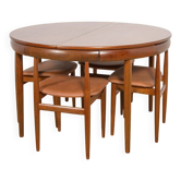 Table à manger en teck des années 50 et chaises par Hans Olsen pour Frem Røjle, Danemark, années 1960, ensemble de 5.