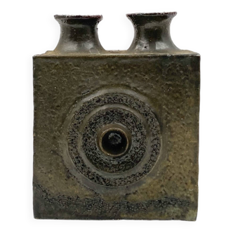 Vase en céramique brutaliste vert foncé, Italie années 1980