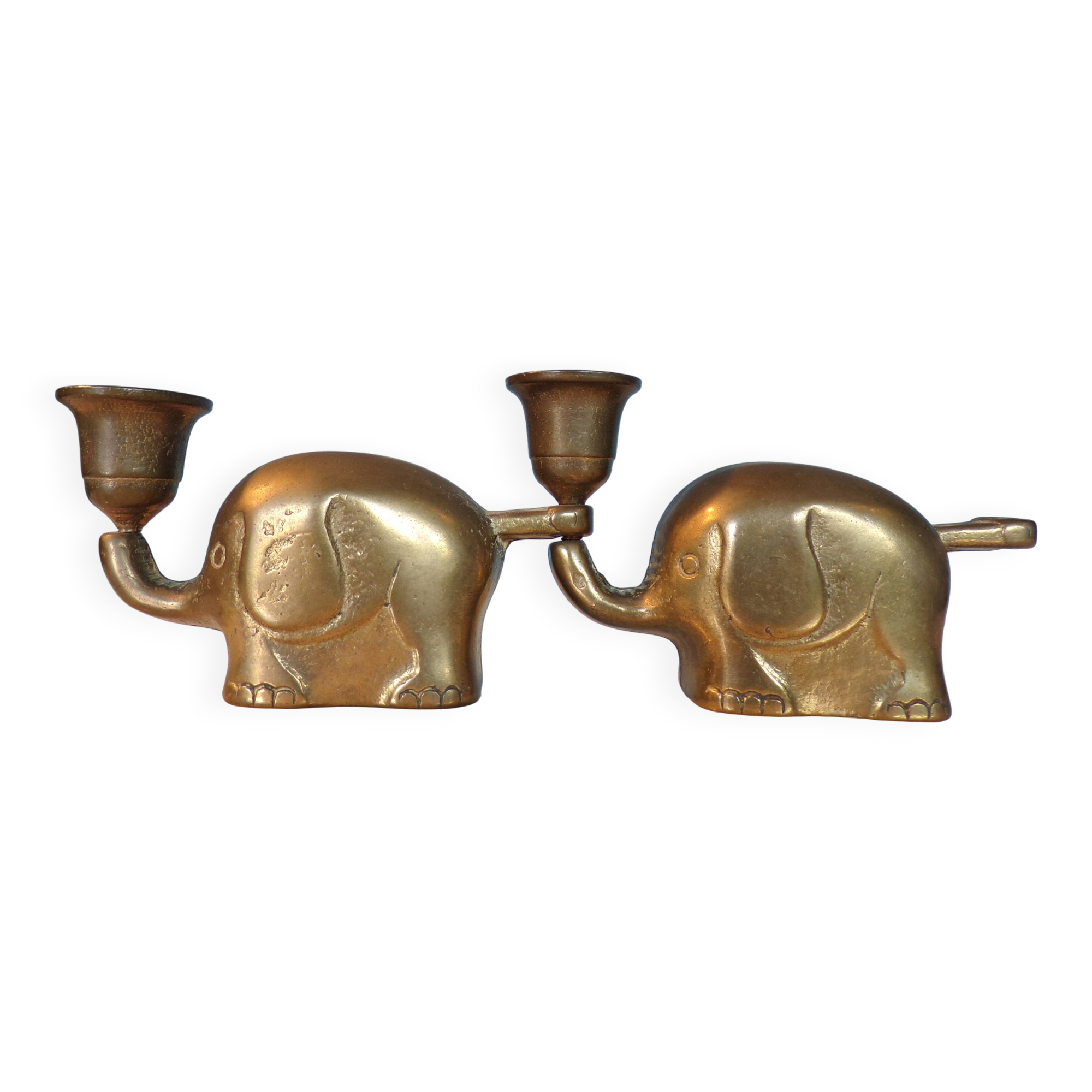 2 vintage Haku elephant candle holders