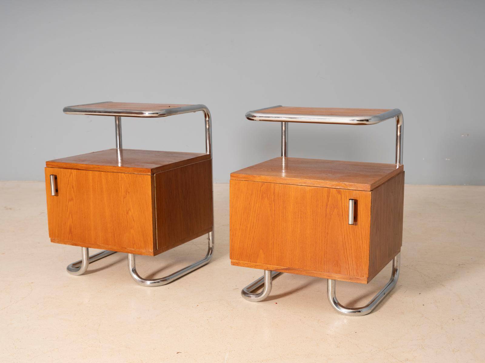 Pair of Chromed Nightstands, Vichr & spol, 1950s, Czechoslovakia