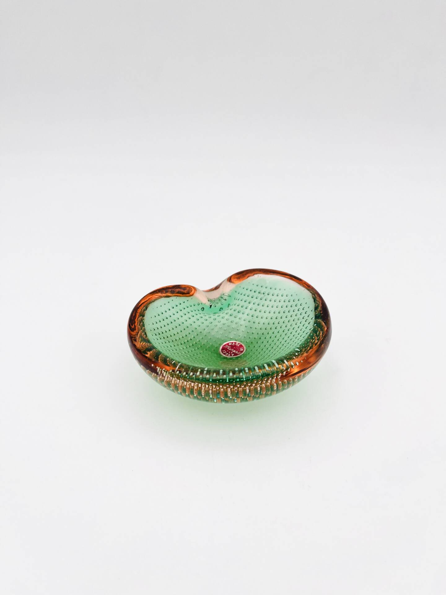 Miniature Vide-Poche Murano Sommerso Bullicante Green Pink Labelled 60s