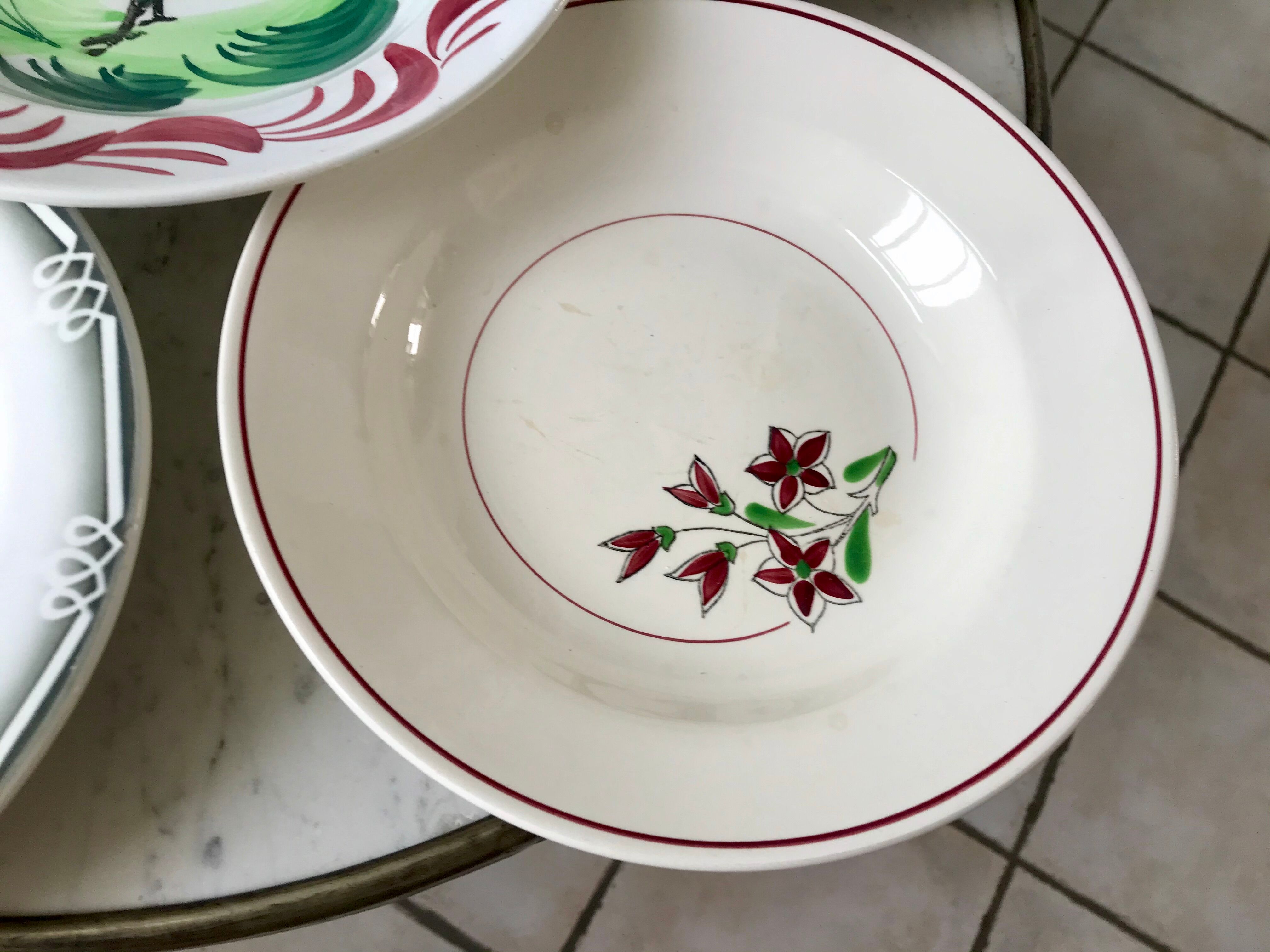 Set of 6 mismatched hollow plates Salins, Digoin Sarreguemines model "Agreste" and Moulin des