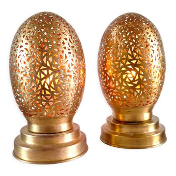 Paire de lampes œuf en métal ajouré design années 60 70