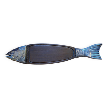 Salmon wood and silver-plated tray