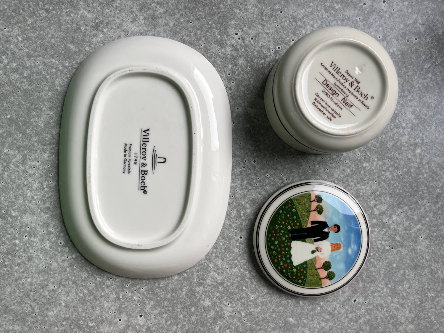 Villeroy & Boch trinket dish and candy dish with naive Laplau decoration