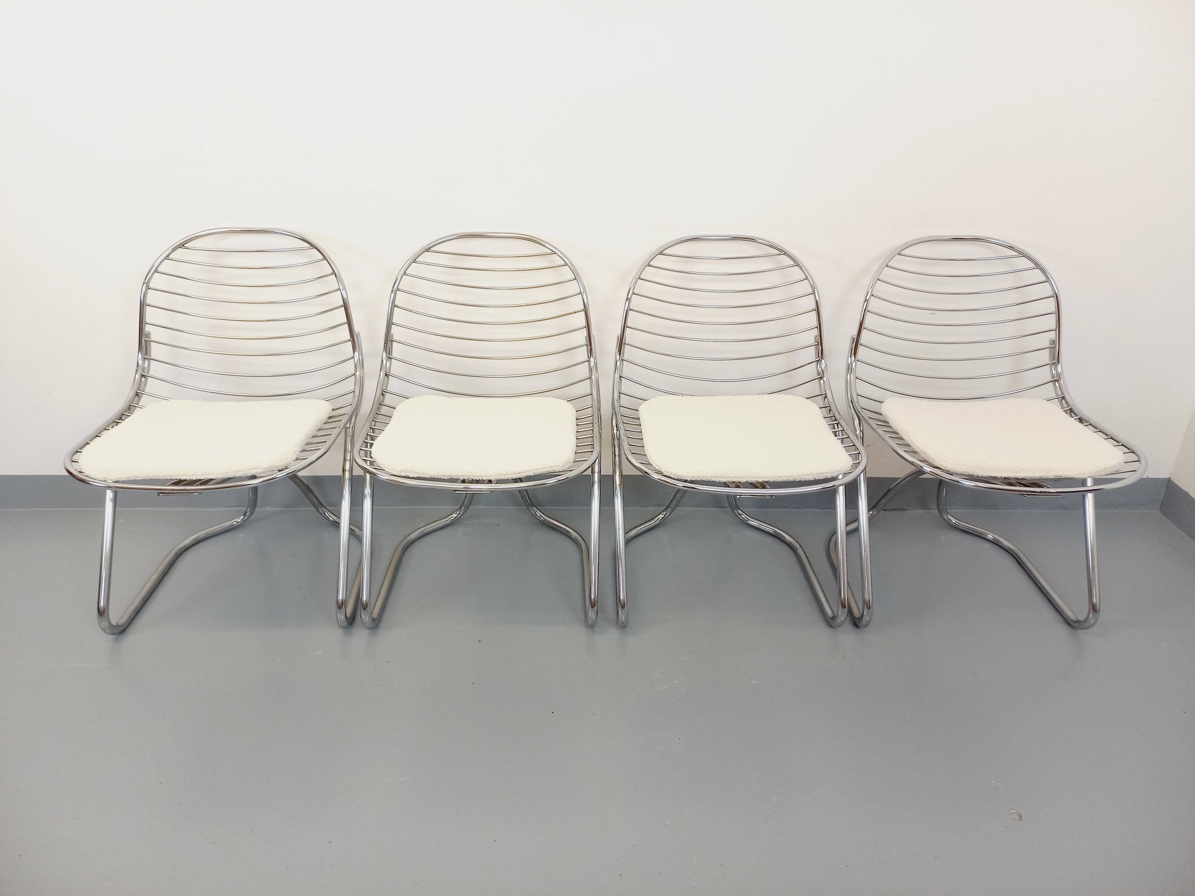 Set of 4 vintage Italian Gastone Rinaldi style chairs in chrome metal