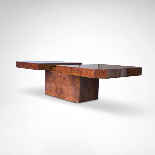 Table basse en bois de bouleau avec bar par Maison Lancel France années 1980