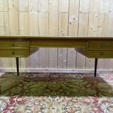 Louis XVI style flat desk in cherry wood and leather