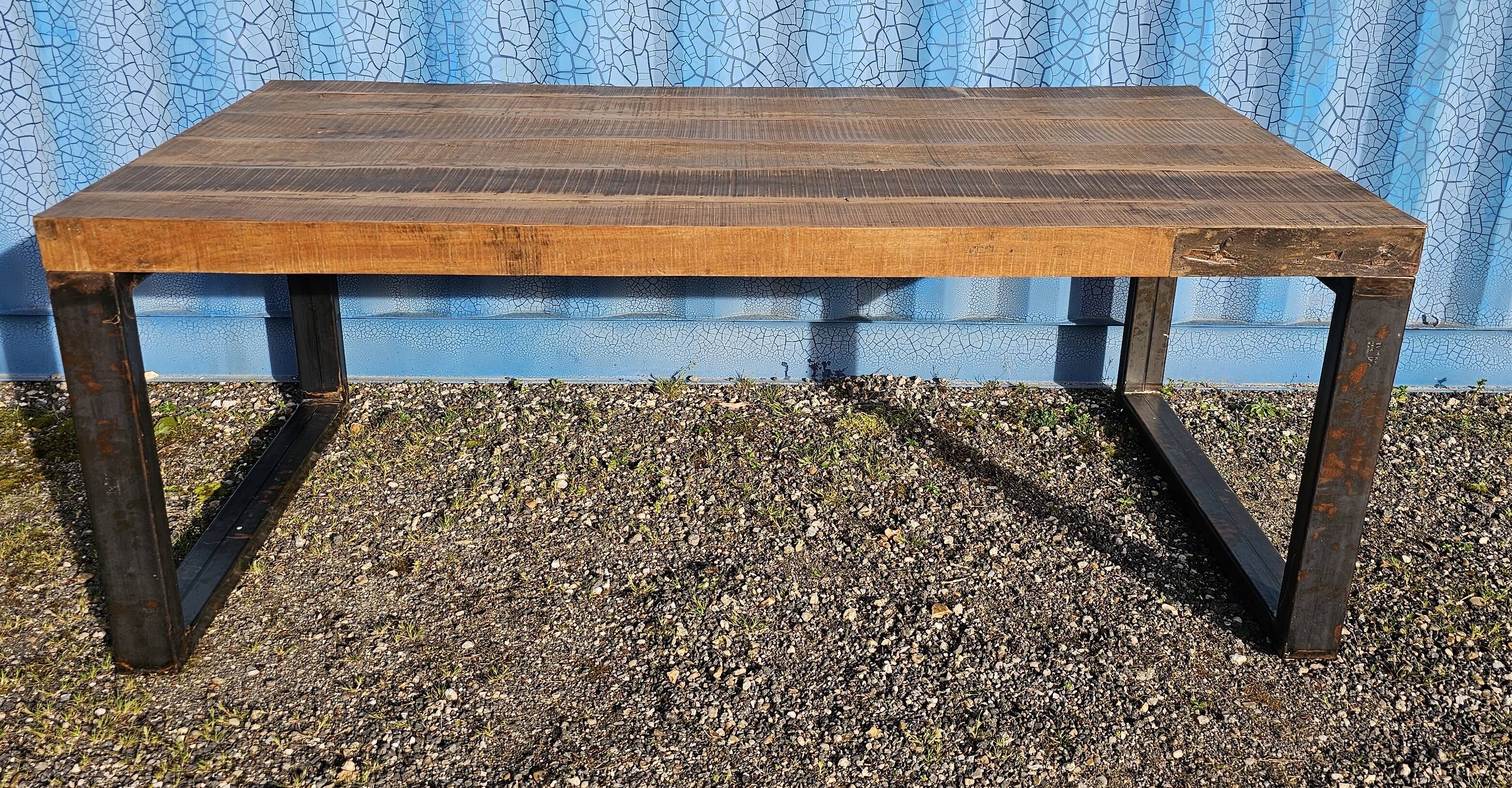 Industrial table 200 x 100 cm with wooden top + metal base
