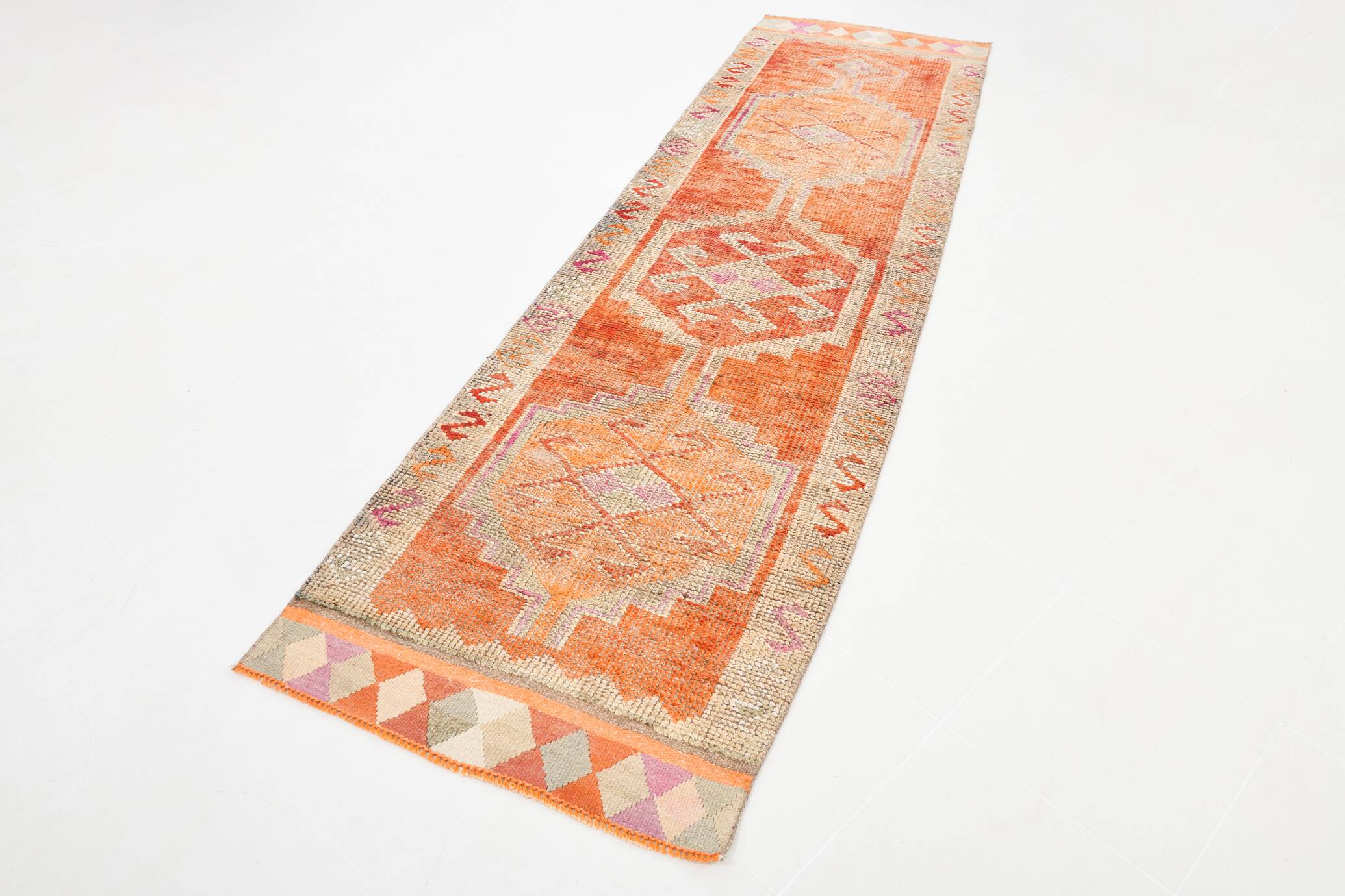 3x11 Faded Orange Anatolian Runner, Contemporary Runner Rug, 92x339 Cm