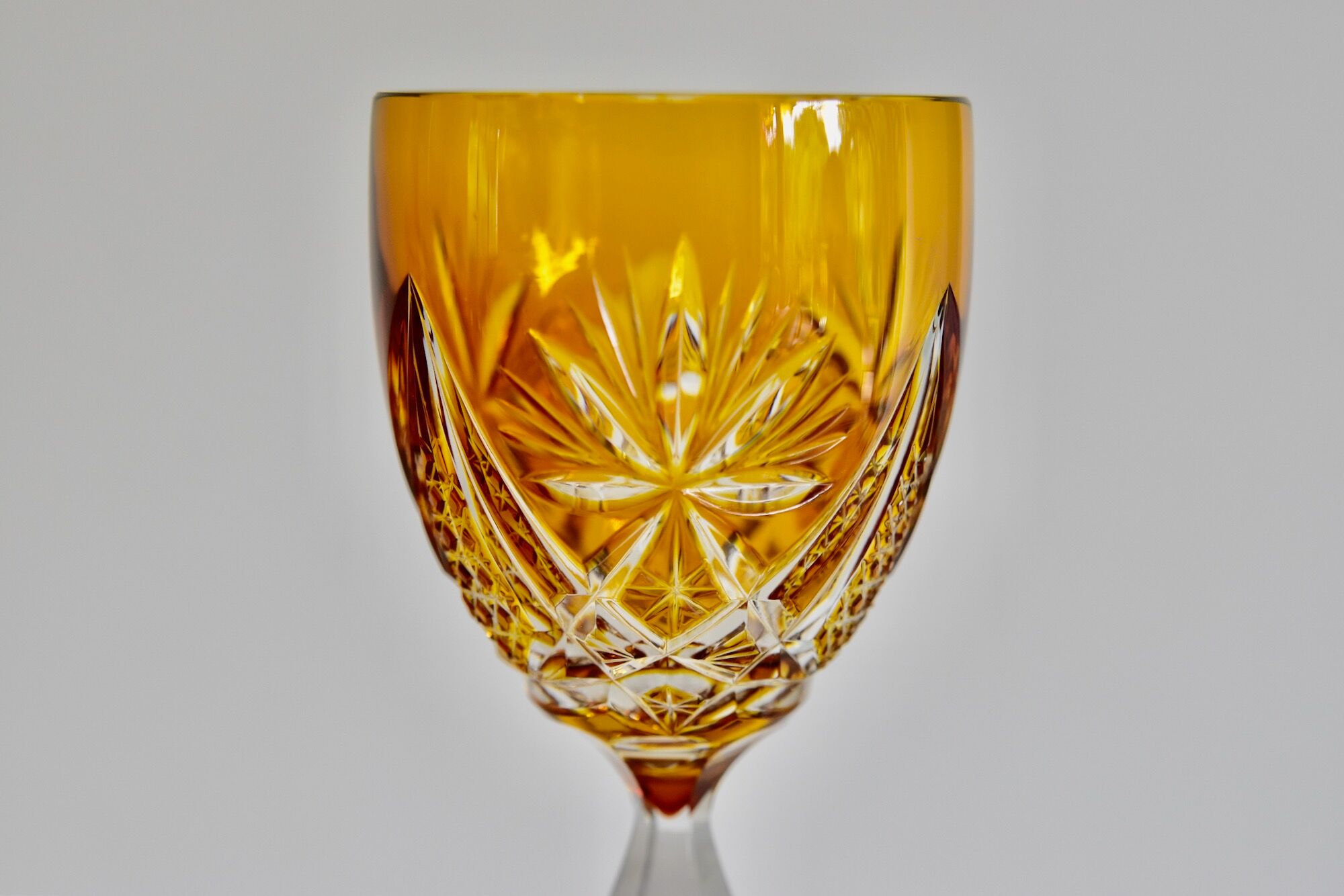 Set of 6 Bohemian Multicolored Antique Crystal Wine Glasses