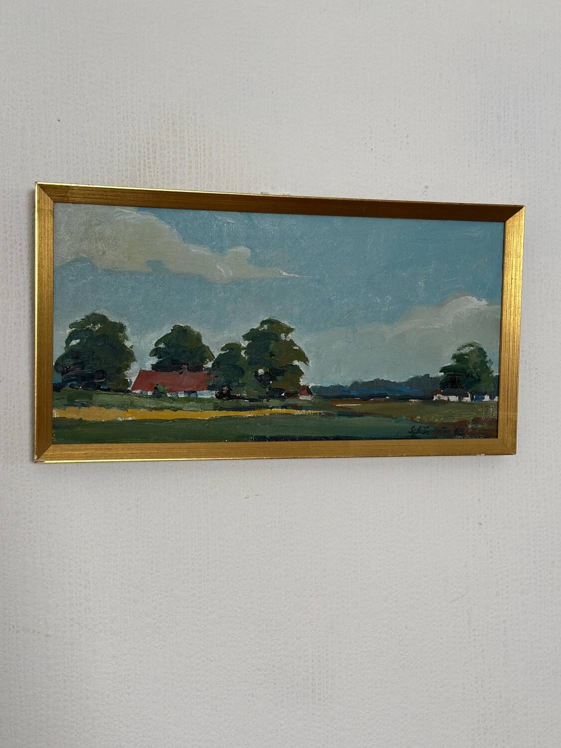 Original Swedish Oil on Canvas – “Landscape with Farms” by Schörström