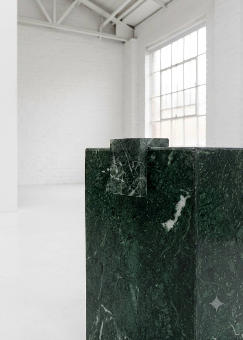 Pedestal table, green marble side table.