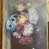 Set of 3 oils on canvas dahlias