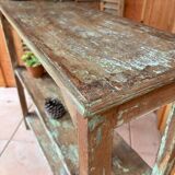 Teak shelves with a green patina