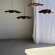 Very large wavy flat leaf suspension in smooth teak D:60