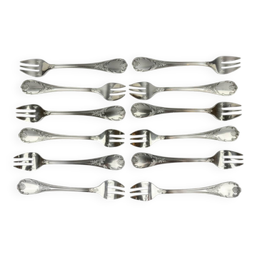 Lot de 12 fourchettes à huîtres Christofle modèle Marly – neuves sous blister, boîte d’origine scellée