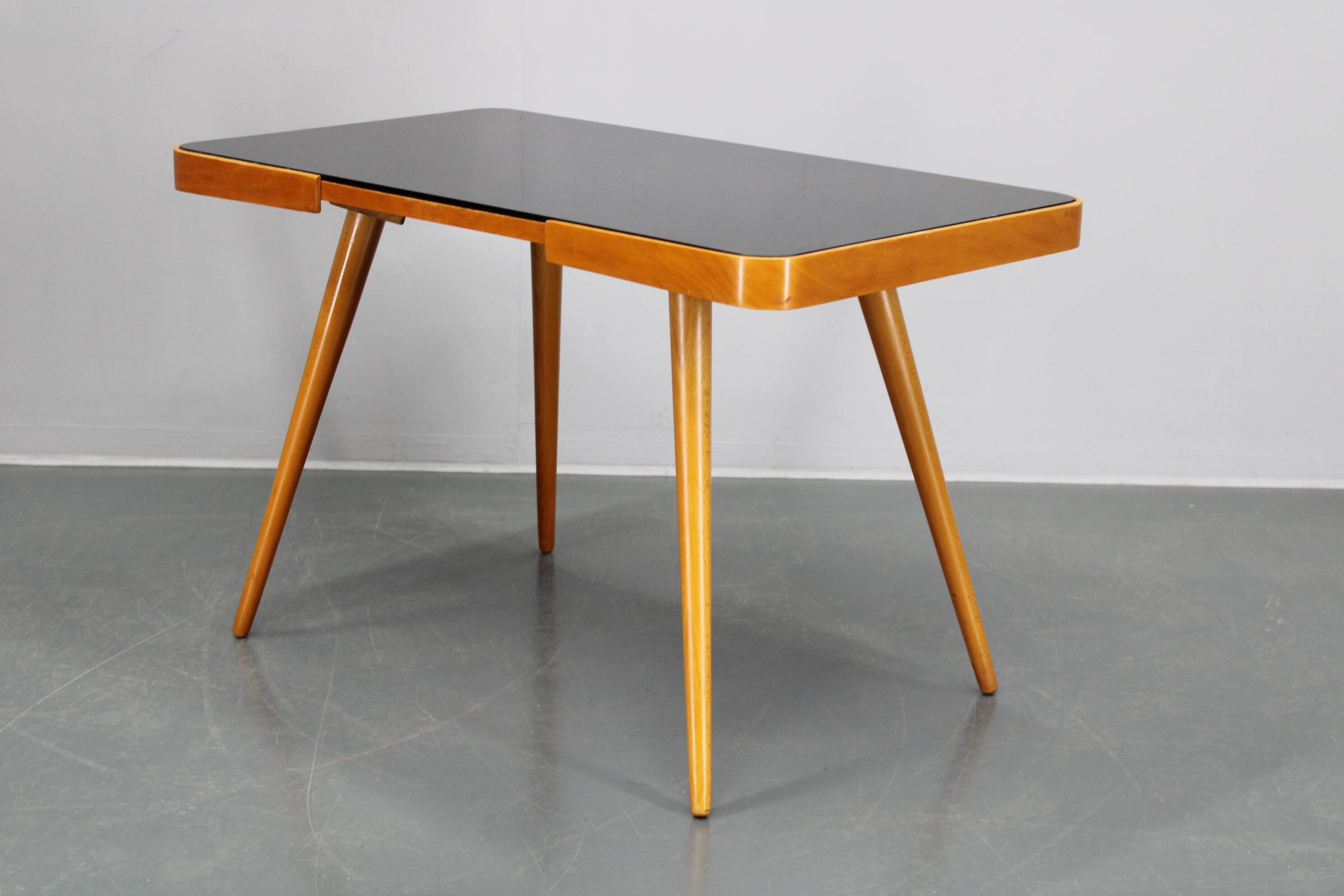 1960s Beech Coffee Table with Glass Top , Czechoslovakia