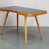 1960s Beech Coffee Table with Glass Top , Czechoslovakia