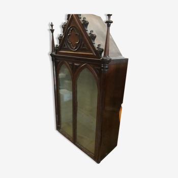 Vitrine en verre et bois précieux néo-gothique faite a la main