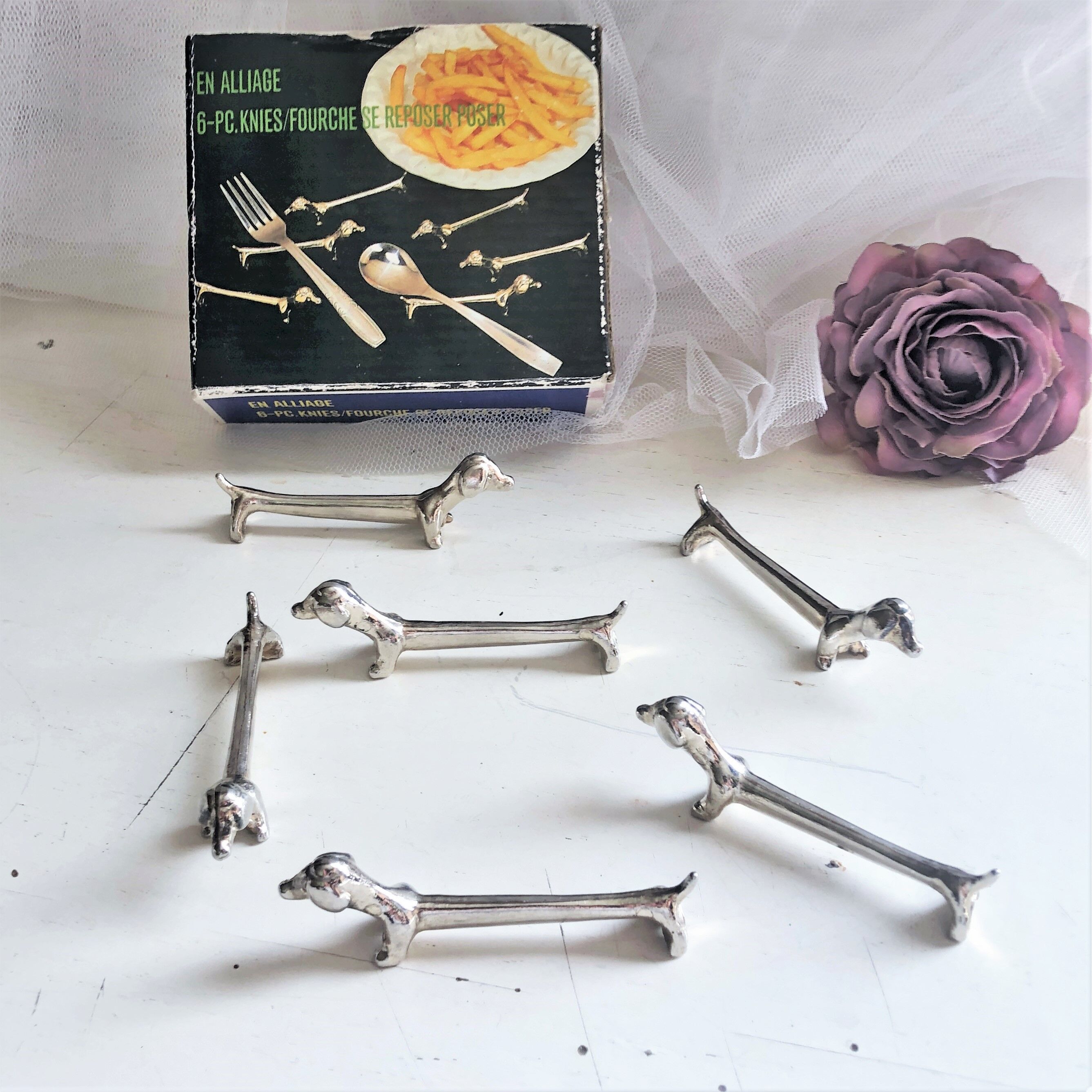 Lot de 6 porte-couteaux en métal argenté