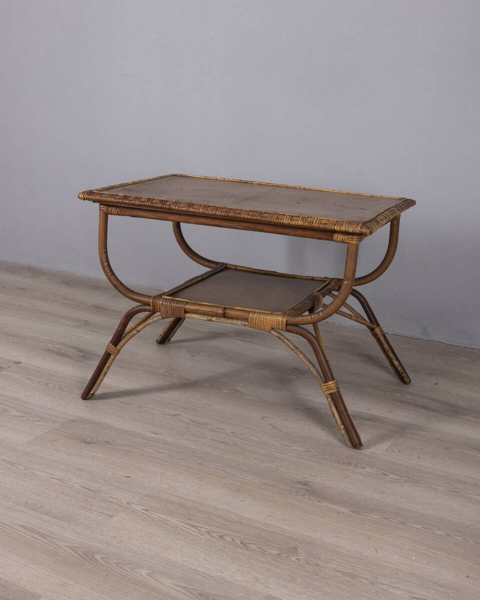 Vintage 1960s Italian design bamboo and wood side table