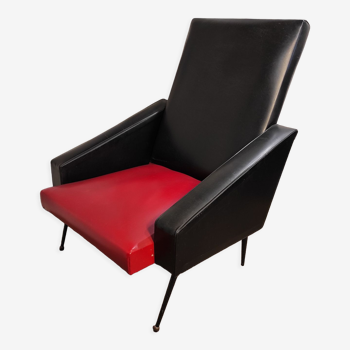 Armchair in skaï / imitation leather 1950 1960 red and black