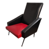 Fauteuil en skaï simili cuir 1950 1960 rouge et noir