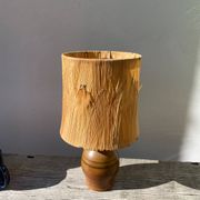 Lampe en céramique marron 1970 et abat jour feuillage
