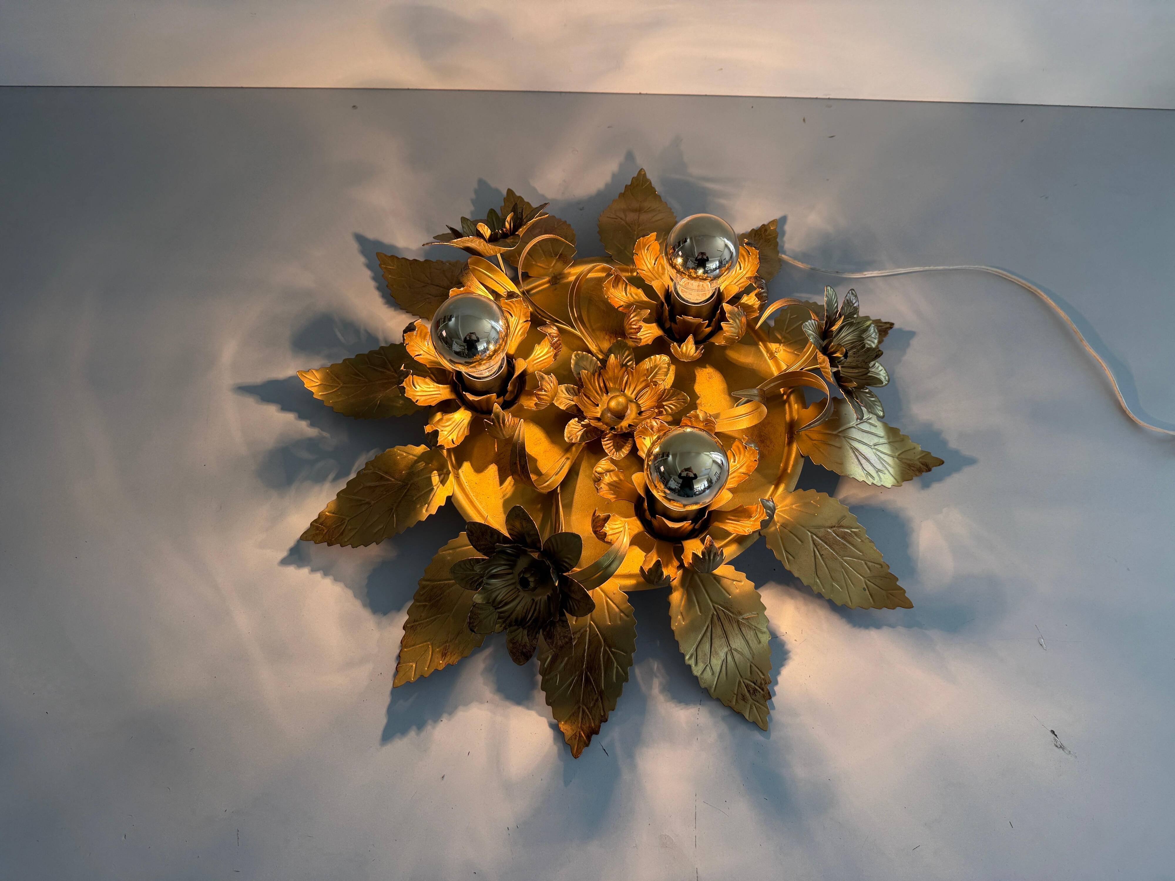 Three-arm flush lamp, brass, Design/One, 1960s, Germany