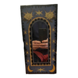 Small Ceramic Mirror with Mosaic Patterns and Yellow and Blue Paintings.