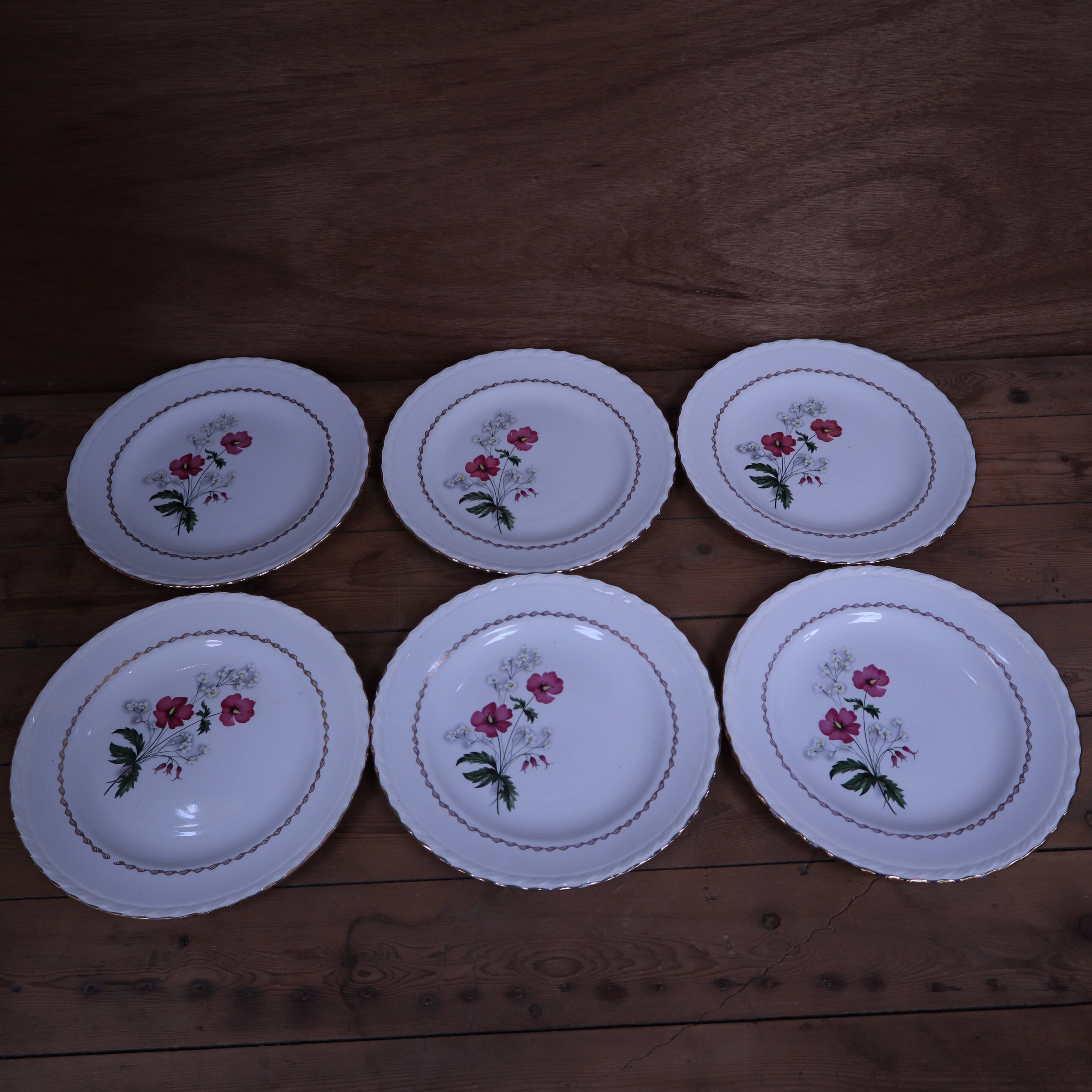 6 flat plates in earthenware l'Amandinoise with floral decoration.