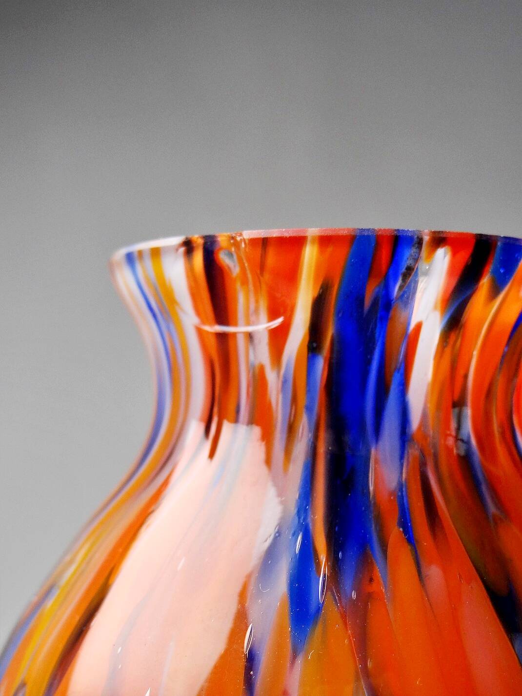 Small antique art deco cobalt orange speckled glass paste vase