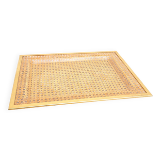 Rattan and brass cane tray 48x36cm