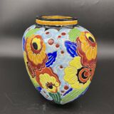 Ovoid vase, charles catteau, keramis, art deco period, fine earthenware, floral enamel decoration, vase col