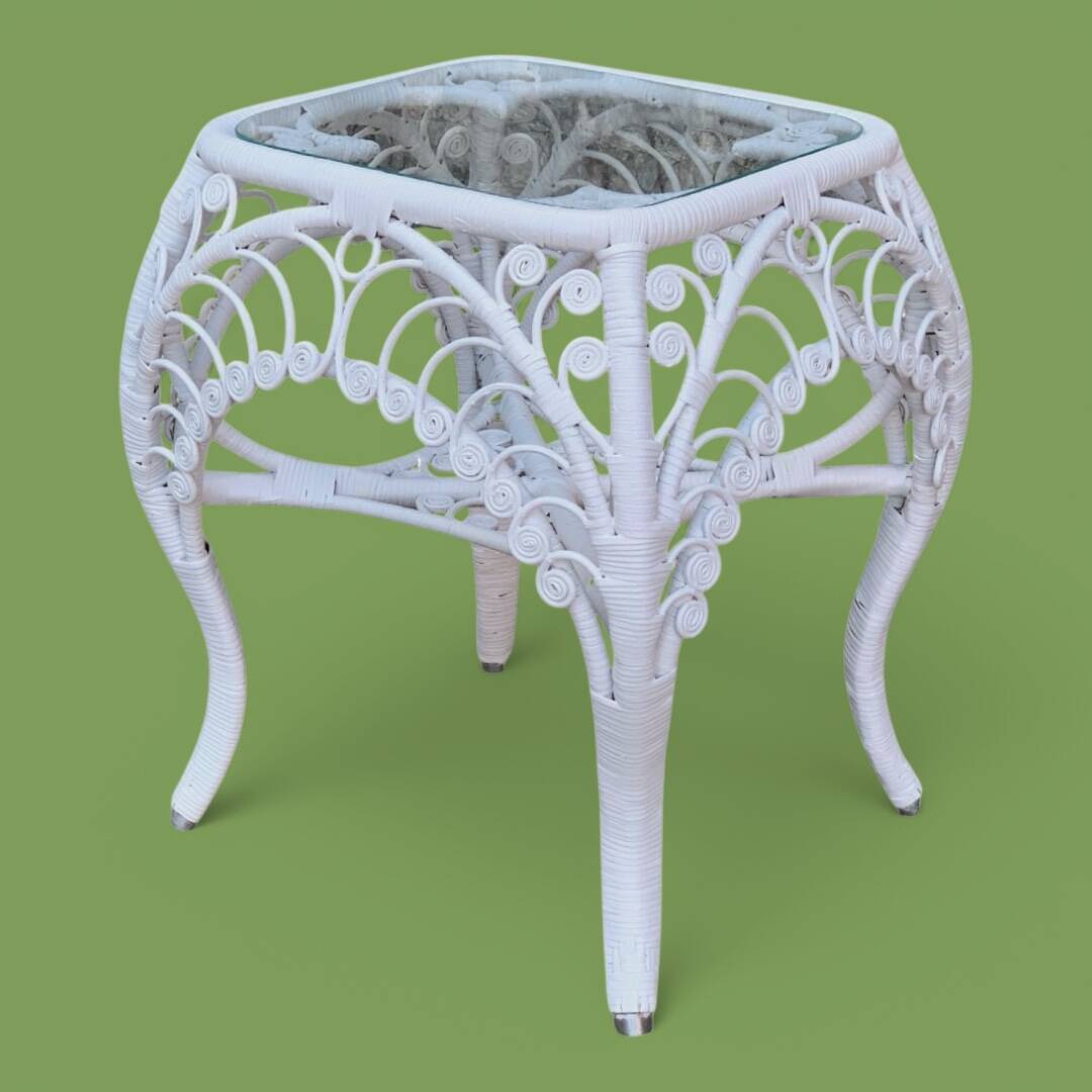 Peacock white rattan side table 1970