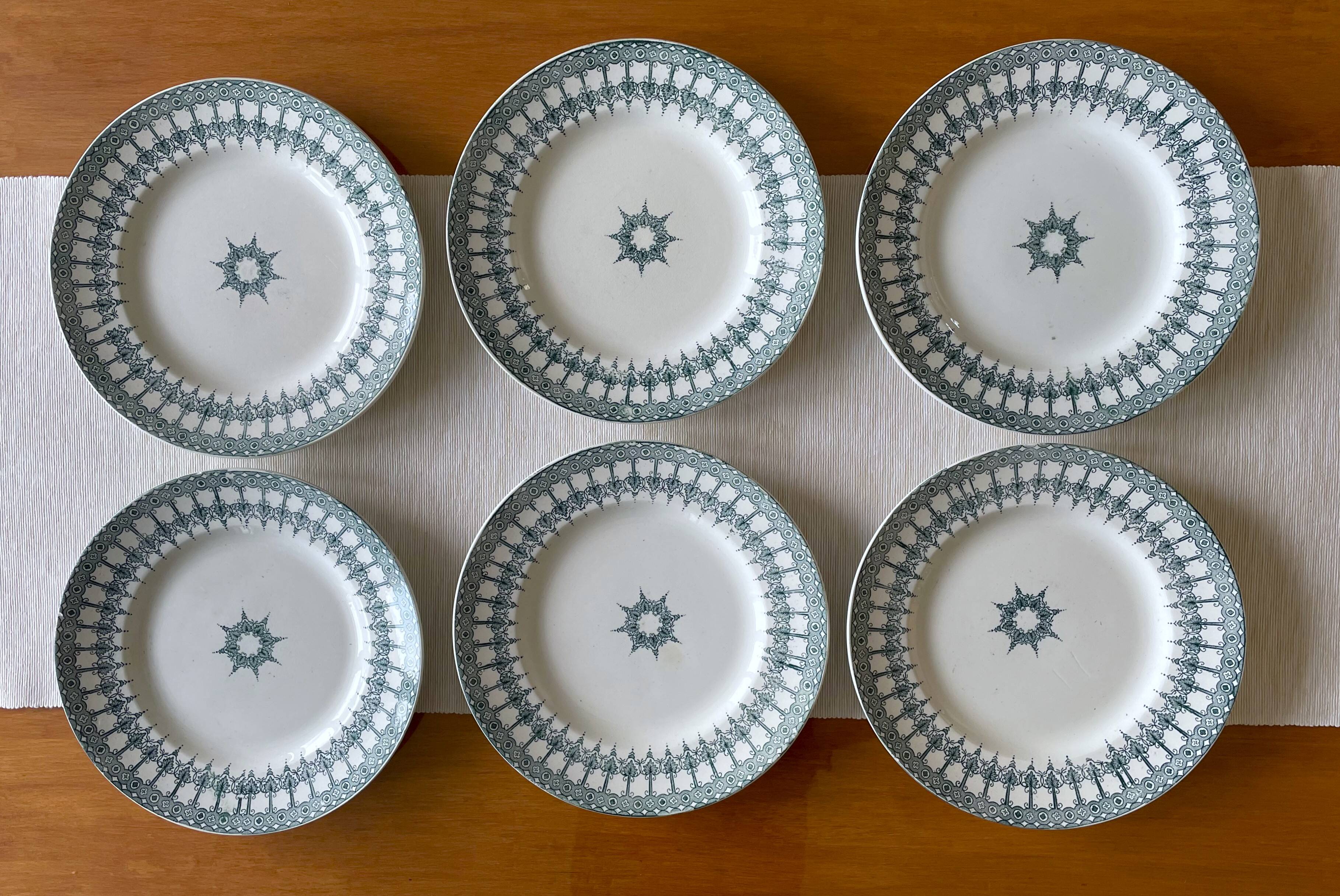 6 antique flat plates in earthenware from Saint-Amand (Nord)