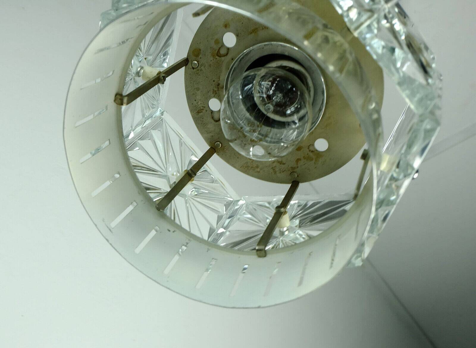 Vintage crystal glass and metal pendant light with 6 glass prisms from the 1960s, 2 available