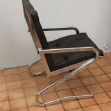 Fauteuil en cuir et chrome design italien année 70