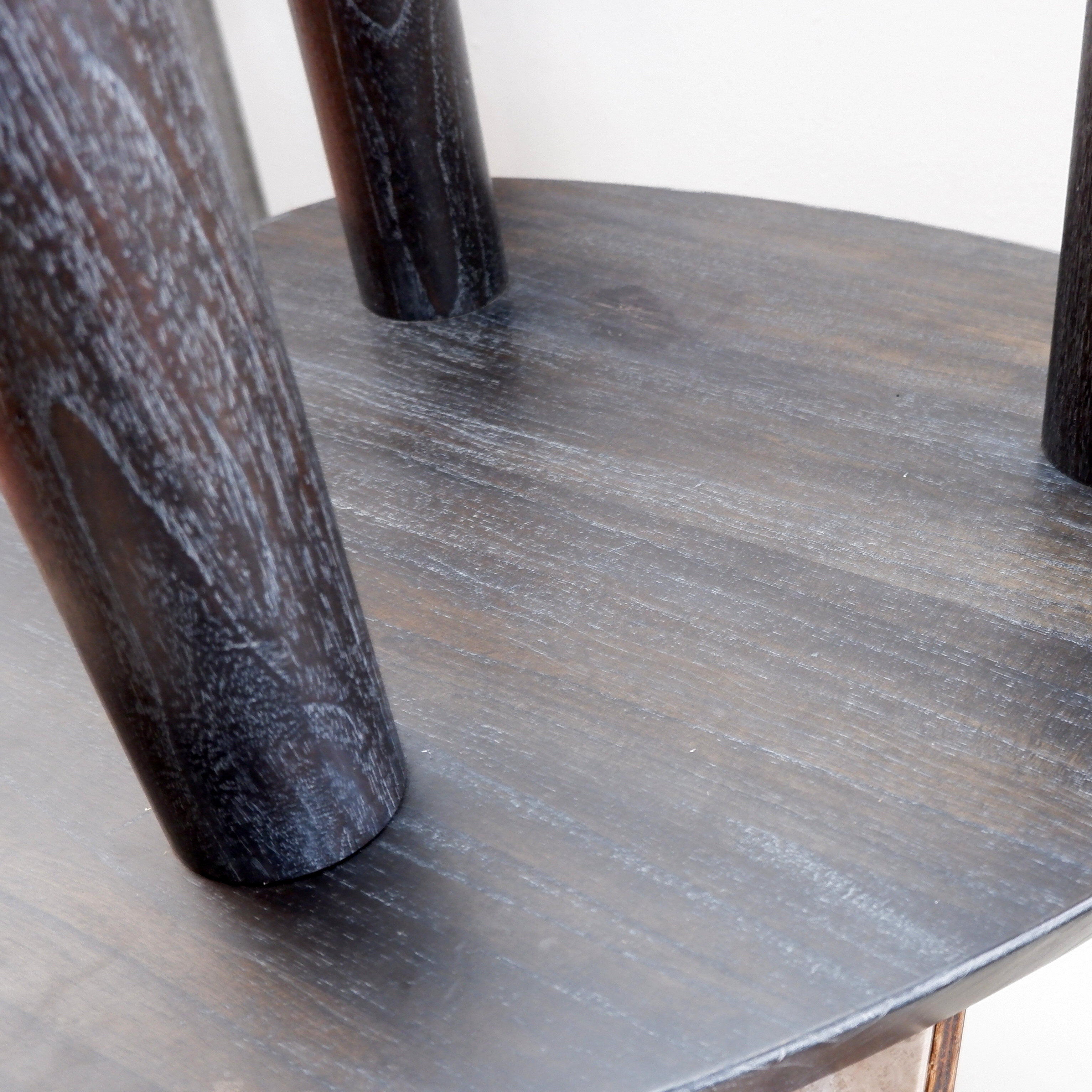 Pair of 3-legged side tables - in the style of Pierre Chapo