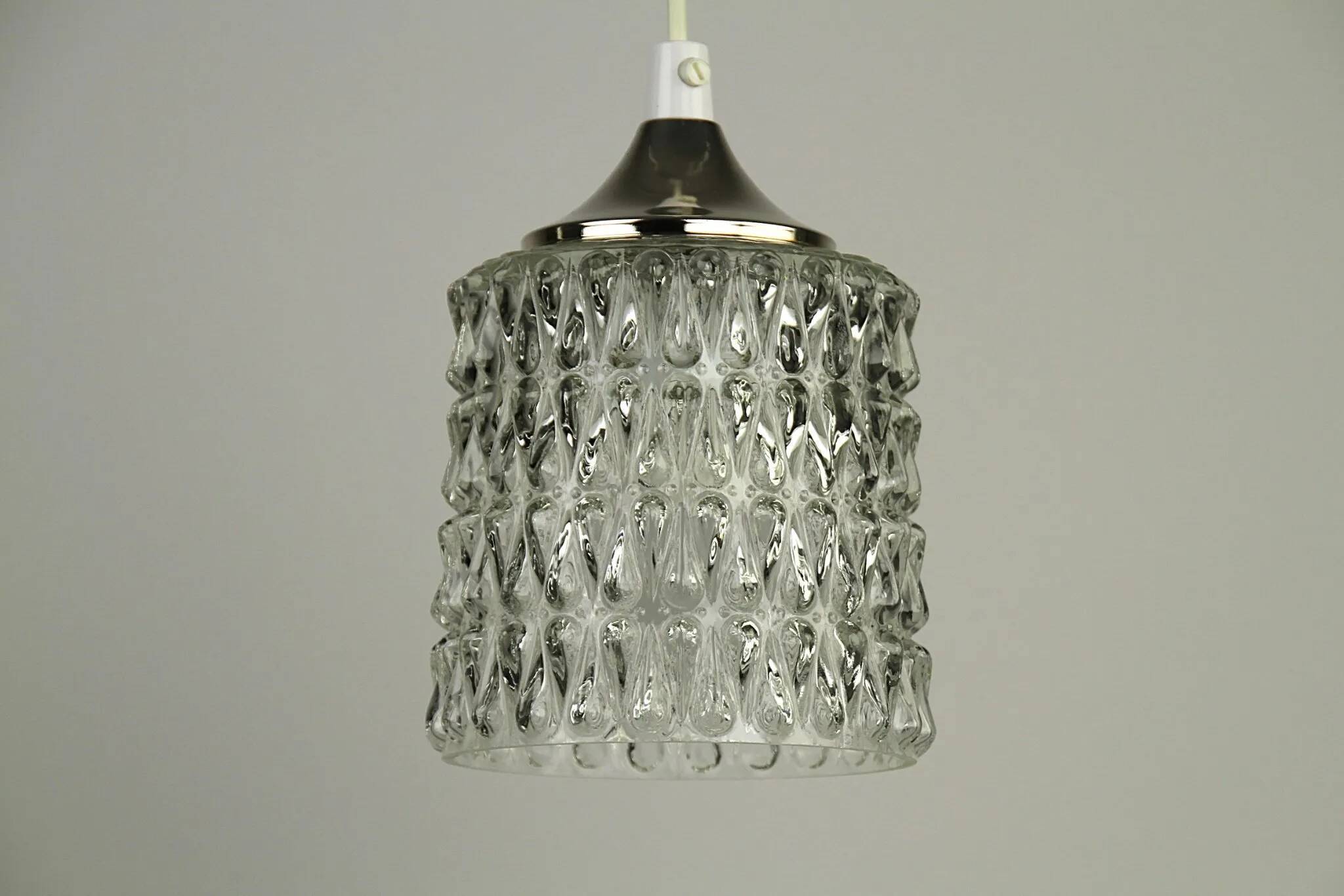 Pressed Crystal Glass Pendant Lamp with Tear Drop Pattern, Sweden, 1960s