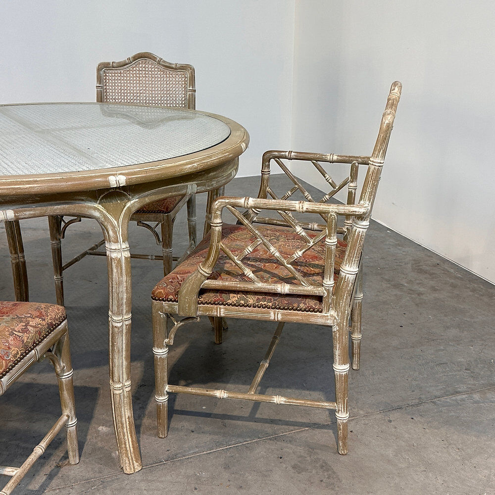 Vintage faux bamboo dining set with original fabric, 1980s