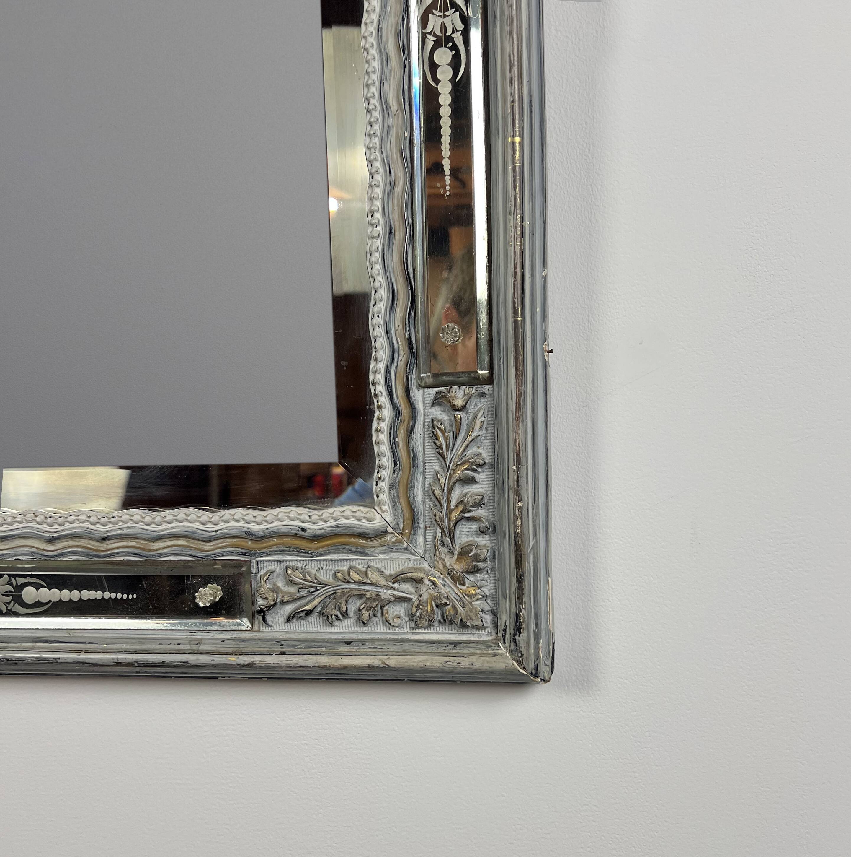 Grand miroir Venitien aux Cygnes, Glace Murano du XIXe siècle biseauté 133