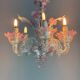 Small Venetian chandelier in colorless and red Murano glass, circa 1950