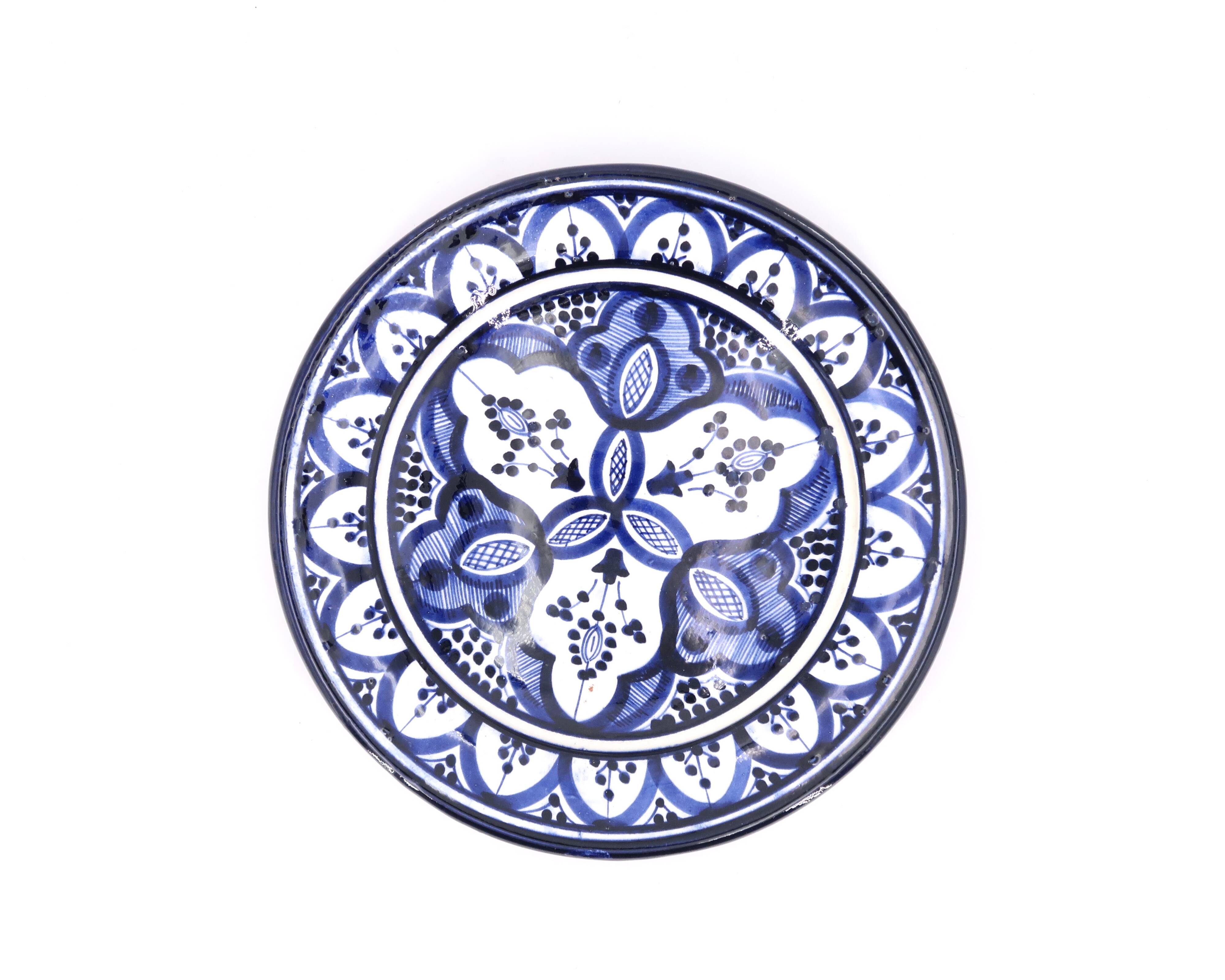 Assiette creuse murale Marocaine bleue en céramique, Safi